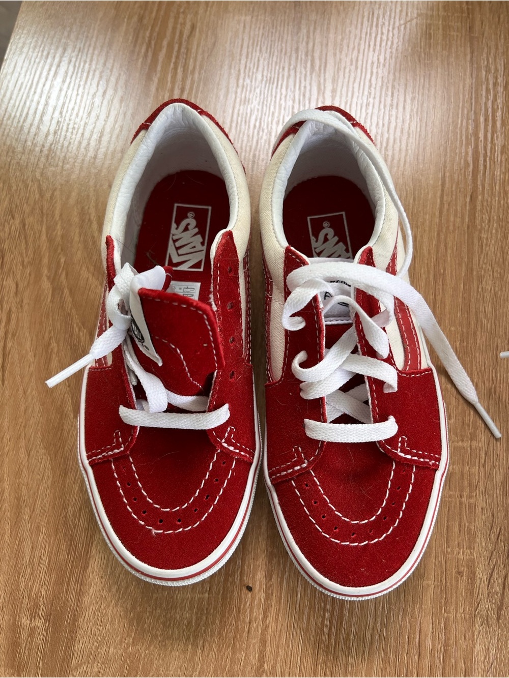 Vans Kids Red Suede Lace-Up Skate Sneakers with White Accents